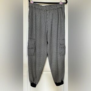 Alice + Olivia Dede Houndstooth Cargo Jogger Womens L Black & White High Rise